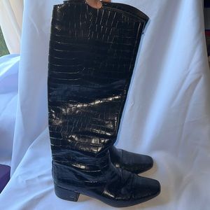 J Crew knee high croc embossed boots